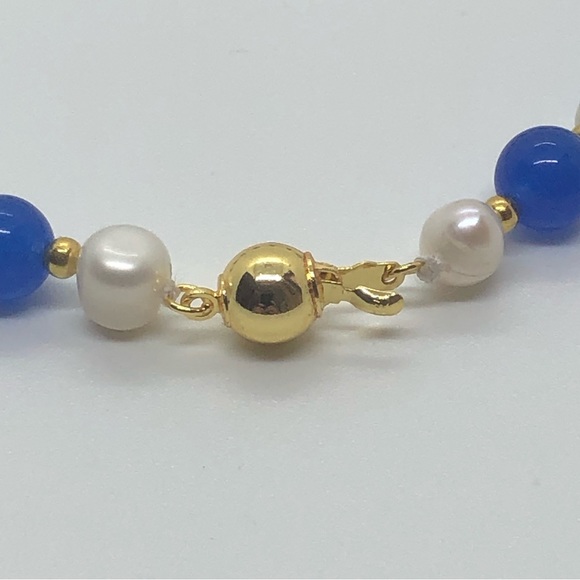 7-8mm White Freshwater Pearl & Blue Apatite Bead Necklace - Picture 5 of 6